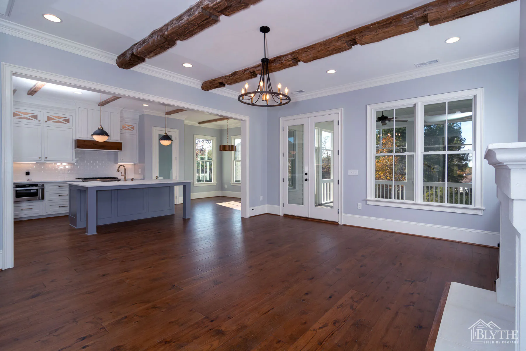 Notched Rustic Wood Ceiling Beams Great Room Home Builder Sc