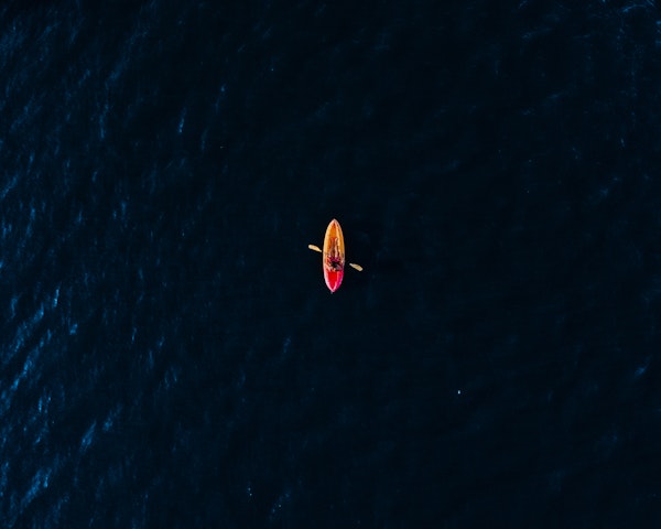 Drone view of a kayaker on Lake Murray, SC - Photo Credit Pete Salter