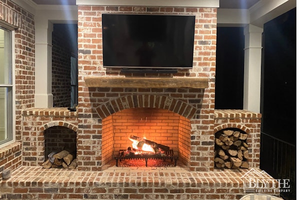 Messy Mortar Brick Fireplace And Wood Fire 1