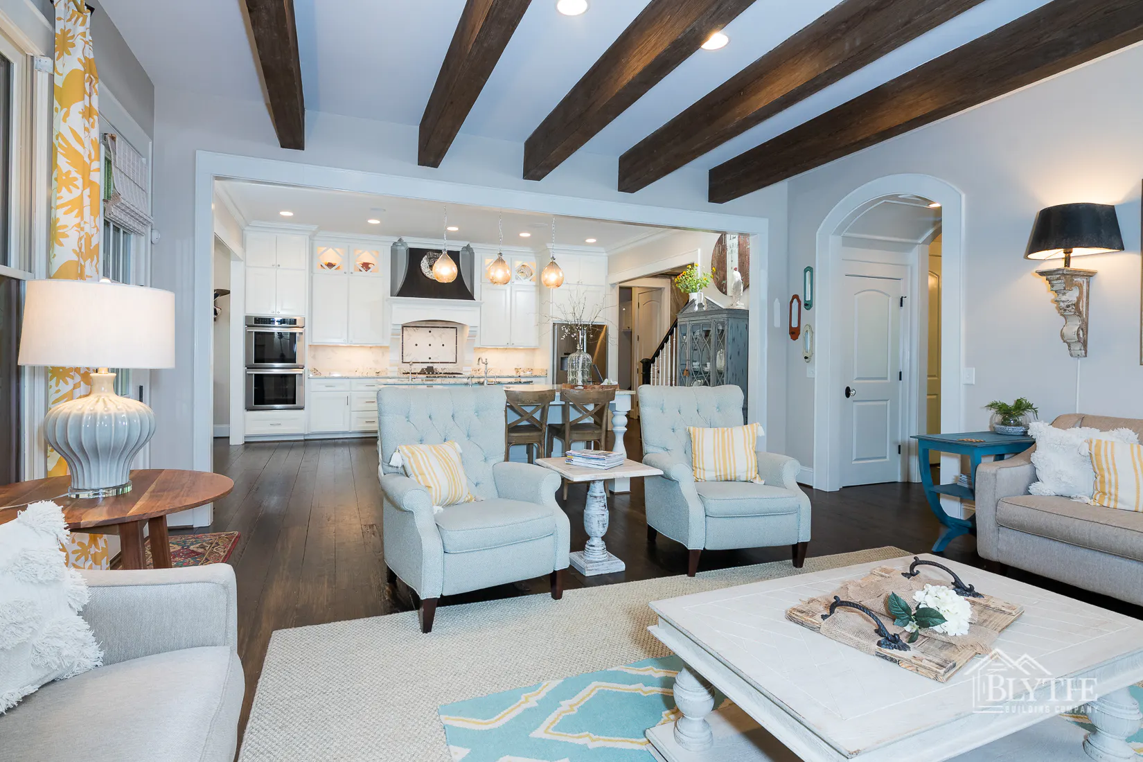 Wood ceiling beams in custom home|Blythe Building Company