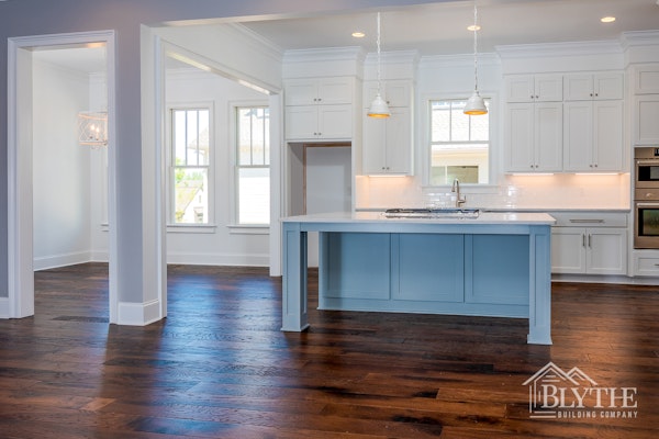 Spacious Kitchen With Board and Batten Kitchen Island