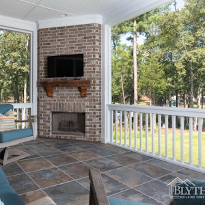 Backporch With Fireplace and outdoor TV