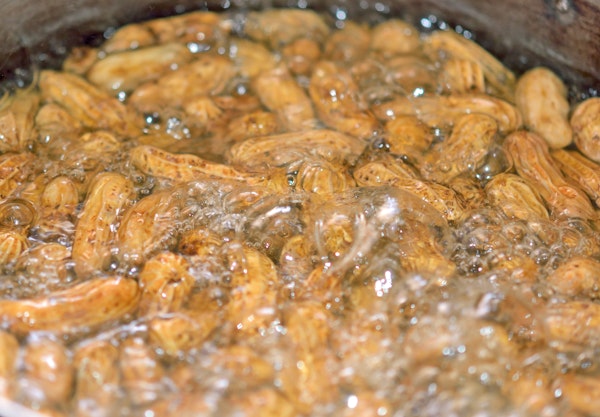 Pot of South Carolina boiled peanuts cooking