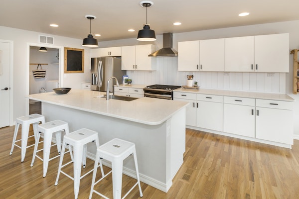Vertical shiplap kitchen backsplash