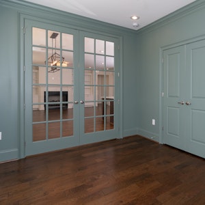 Green Study With Double Doors To Kitchen